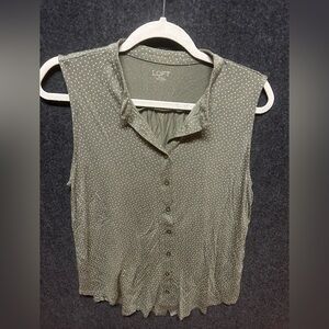 Loft Polka Dot Button Down Tank Green